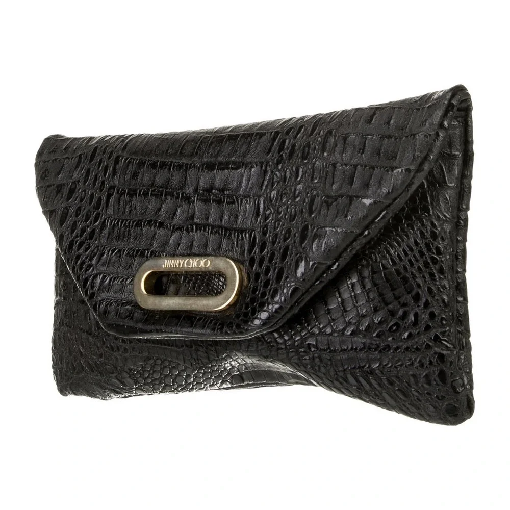 Jimmy Choo Embossed Leather Clutch in Black and Gold